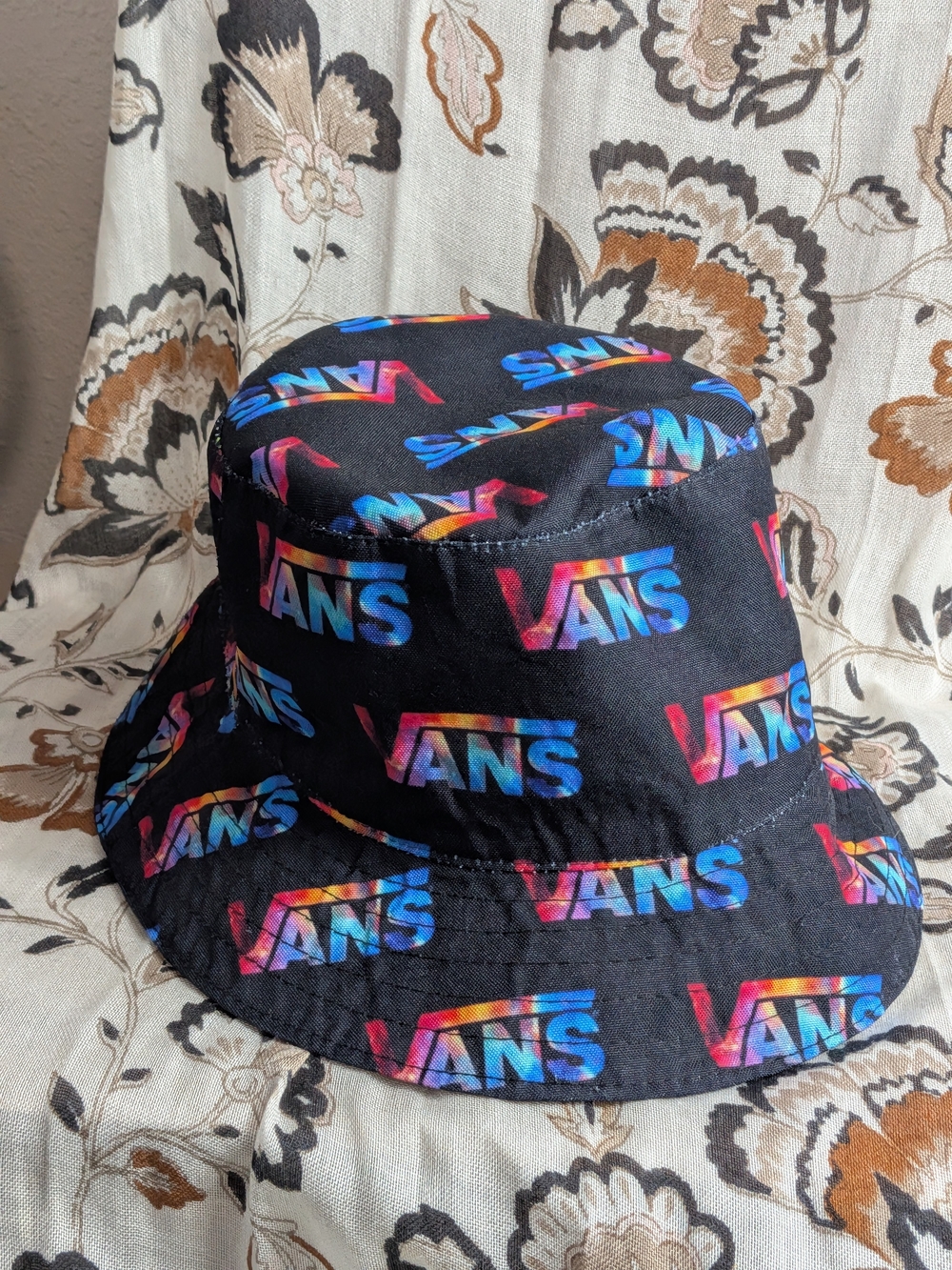Vans Black Bucket Hat with Rainbow Gradient Logos